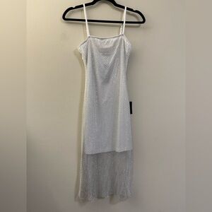 NWT Lulu’s Full Rhinestone Diamond Cocktail Midi‎ Dress in White - XS